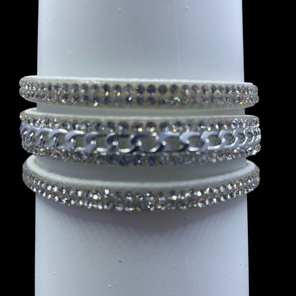 White Rhinestone Wrap Bracelet Chain Cuff Faux Suede NWOT Festival Glam Jewelry - Picture 7 of 9
